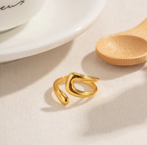 Elegant Stainless Steel Geometric Hollow Layered Wide Ring Jewelry