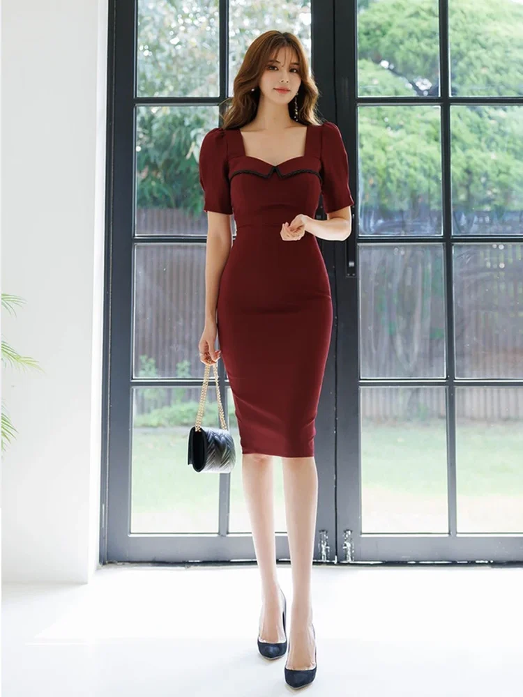 Elegant Vintage Pencil puff sleeve Sheath Formal Evening Party Dresses