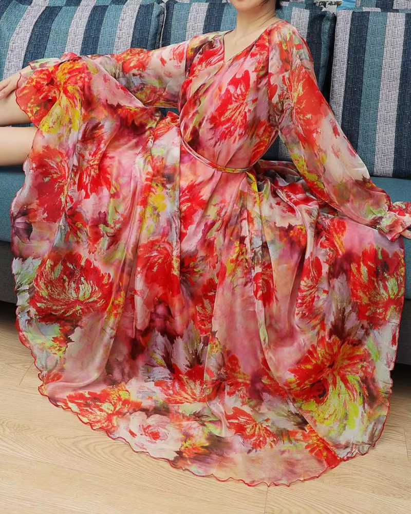 Floral Print V Neck Long Sleeve Elegant And Vintage Maxi Dresses8 Floral Print V Neck Long Sleeve Elegant And Vintage Maxi Dresses