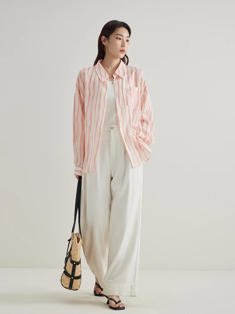 Long Sleeve Blouse Drop Sleeve Straight Stripe Casual Shirts