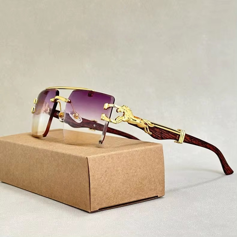 Luxury ALLOY Vintage Designer Rimless Square Sunglasses