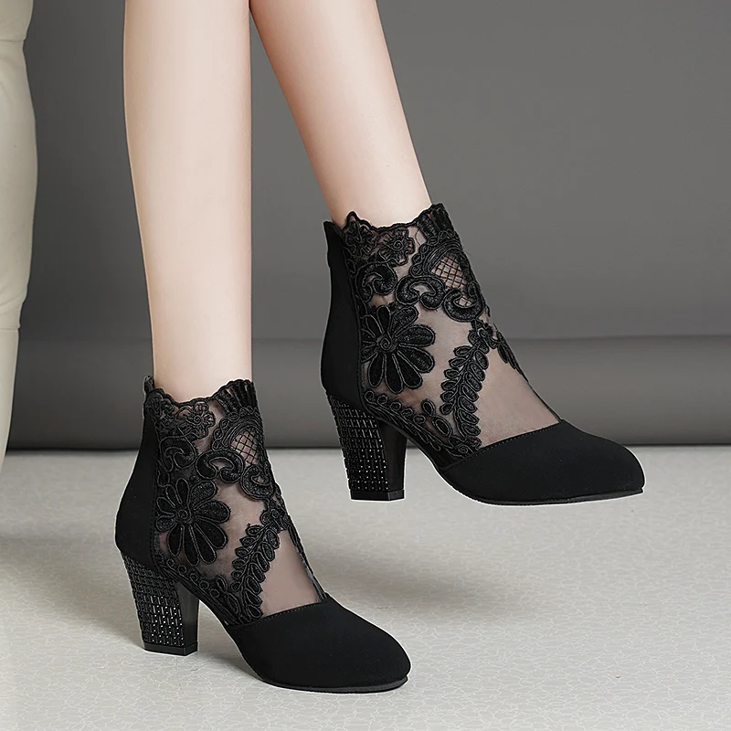 Mesh Breathable Round Toe Thin High Heel Ankle Boots2. Mesh Breathable Square Toe Thin High Heel Ankle Boots