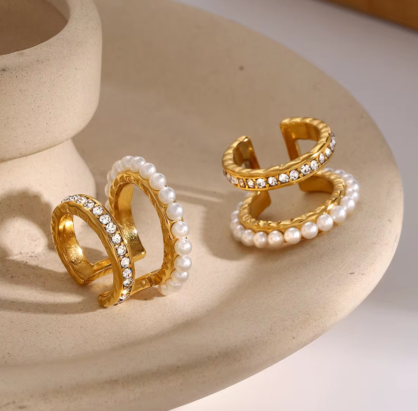 Pearls Rhinestones Stainless Steel Round Earrings Imitation Jewelry