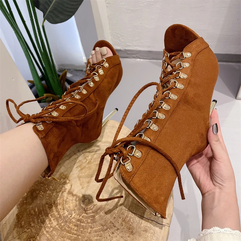 Rivet Ankle Strap Comfort High Quality Thin Heels Open Toe Dancing Boot