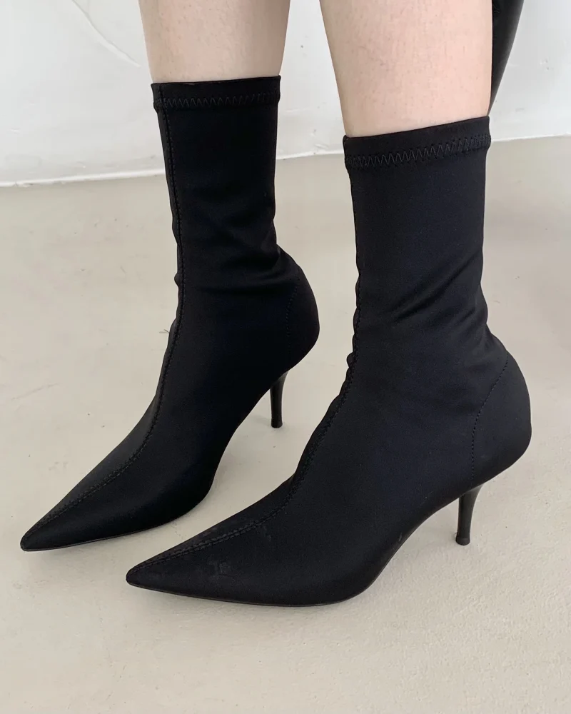 Stretch Fabric Ankle Pointed Toe High Heels Socks Pumps Boots