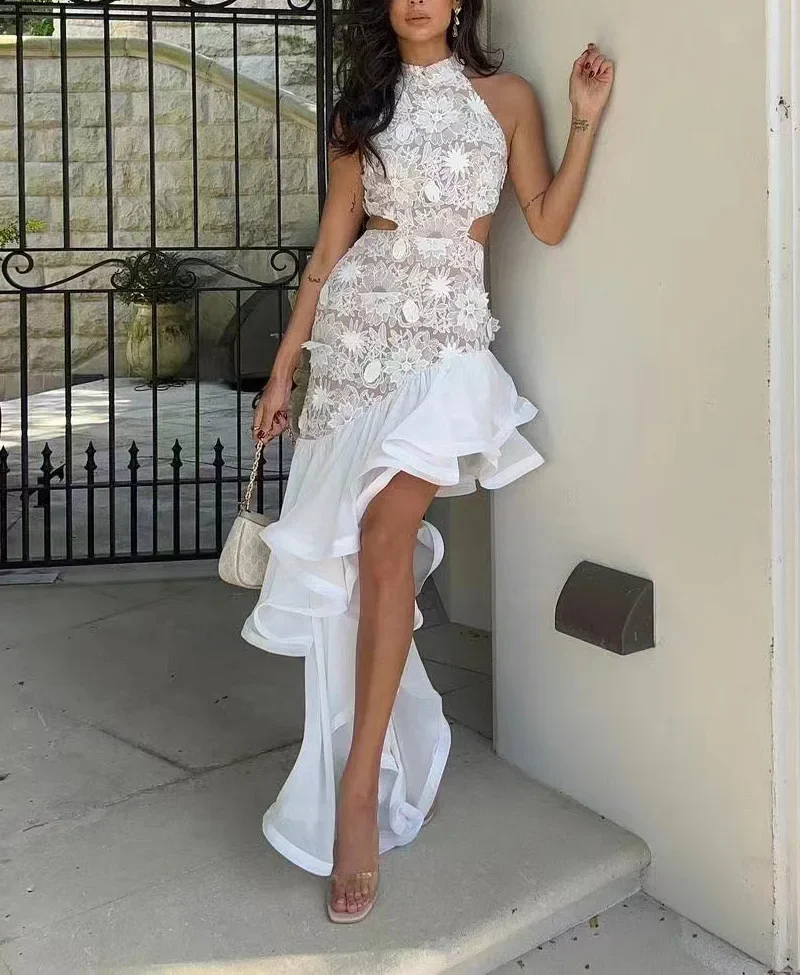 Top Quality Lace Ruffles Bodycon Long Dress Elegant Evening Party Celebrate Dress