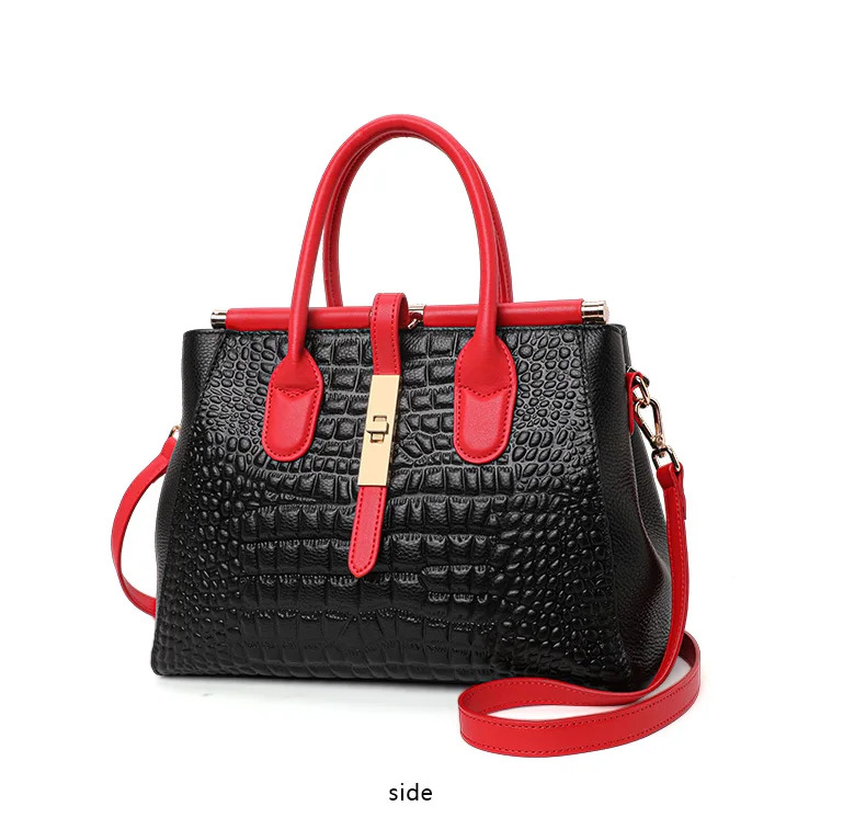 Crocodile Texture Fashion large Capacity Color Blocking Design Leather Bag