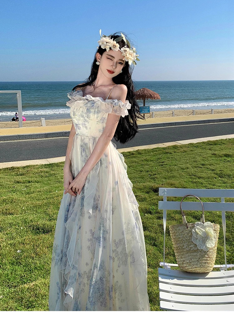 Ruffles Slip Rode Off Shoulder Vestidos Vintage And Elegant Maxi Dresses