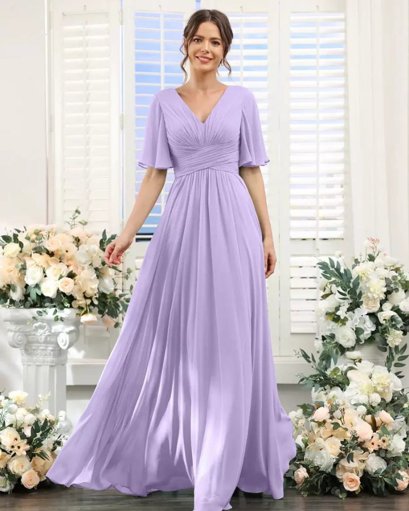 A-Line Floor-Length Lace-up Fashion Chiffon Bridesmaid Dress