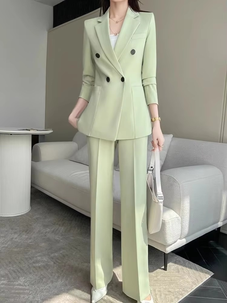 Casual Solid Chic Notched Blazer Vintage Straight Pants Two Pieces Pantsuit