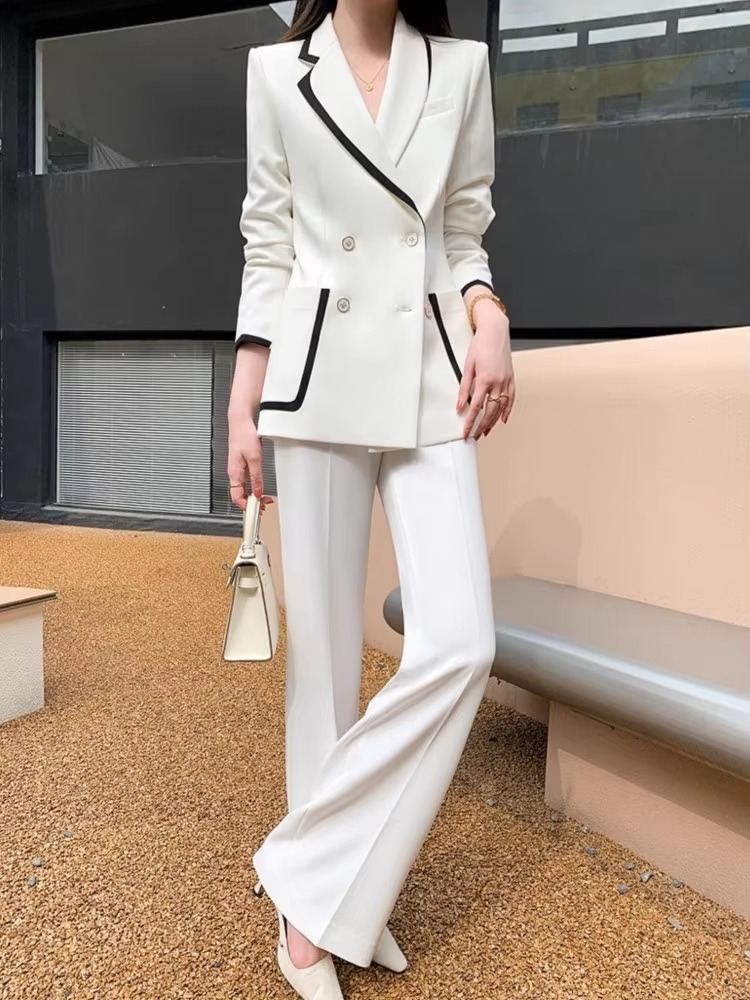 Elegant and Chic Straight Pants Formal Vintage Blazer Jackets Two Pieces Set Pantsuit