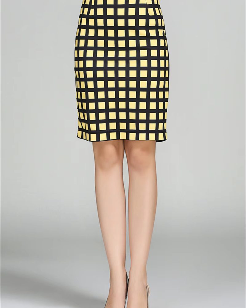 Casual Temperament Plaid Bag Hip High Waist Stretch Pencil Skirt
