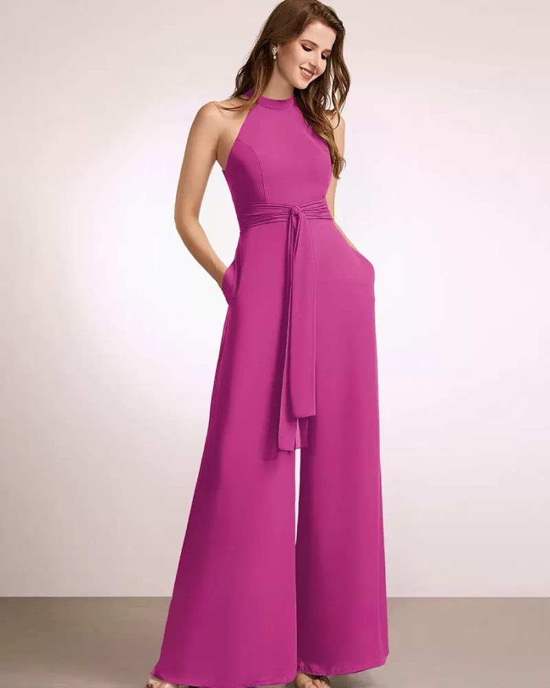 Floor-Length Fashion Polyester Bridesmaid Jumpsuit Dresses