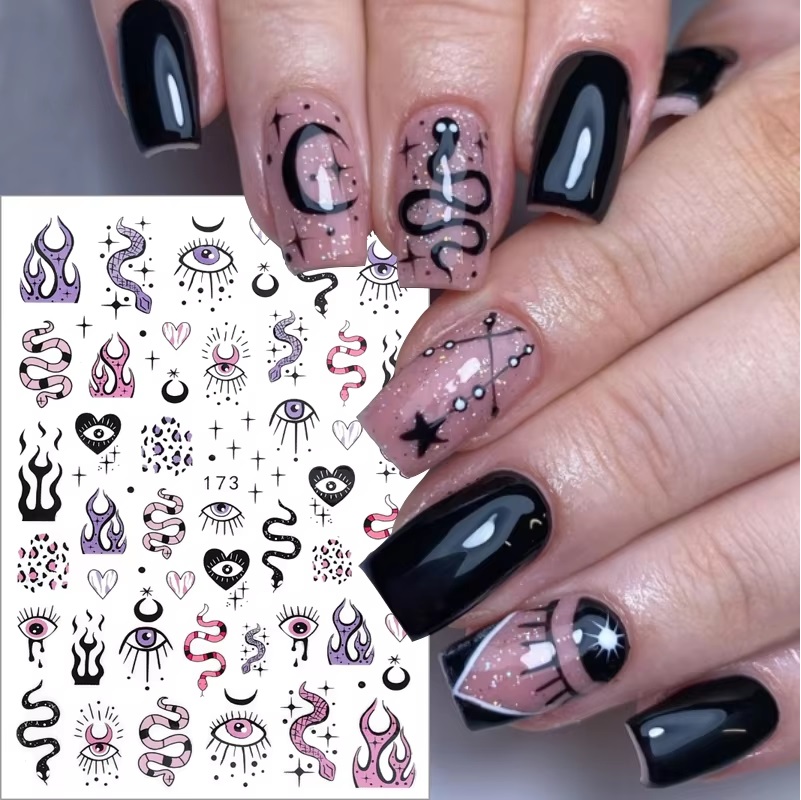 3D Snake Moon Star Sticker Nail Art Slider Heart Starlight Decals Manicure Decor Accessories