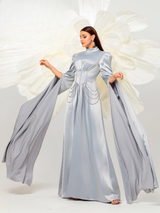 A Line Round Neck Gown Middle Extend Sleeves Elegant Party Maxi Dresses