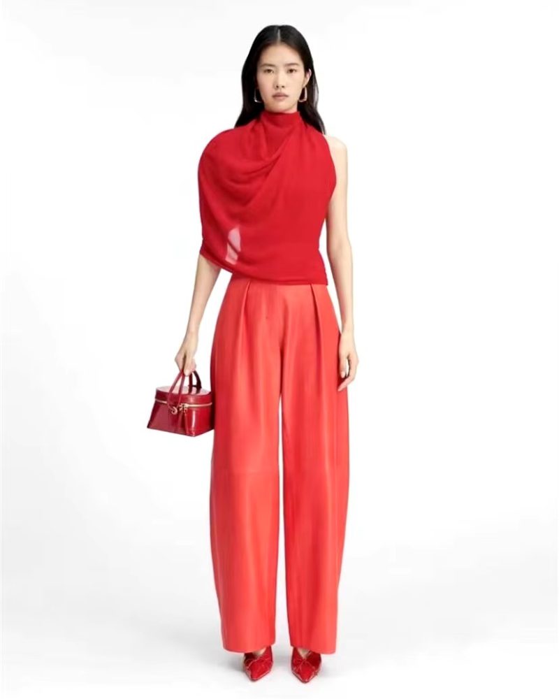 Casual Halter Neck Asymmetric Versatile Pleated Shawl Top