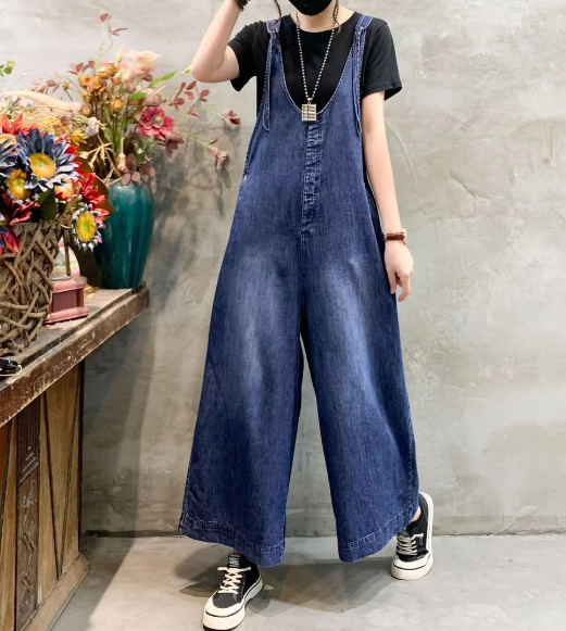 Casual High Waist Straight Wide Leg Oversized Denim Jumpsuit
