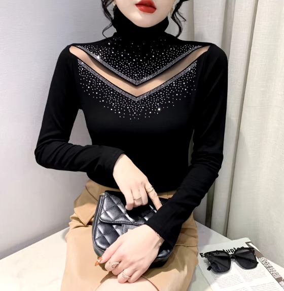 Casual Knitted Turtleneck Long Sleeve Hollow Out Crop Top