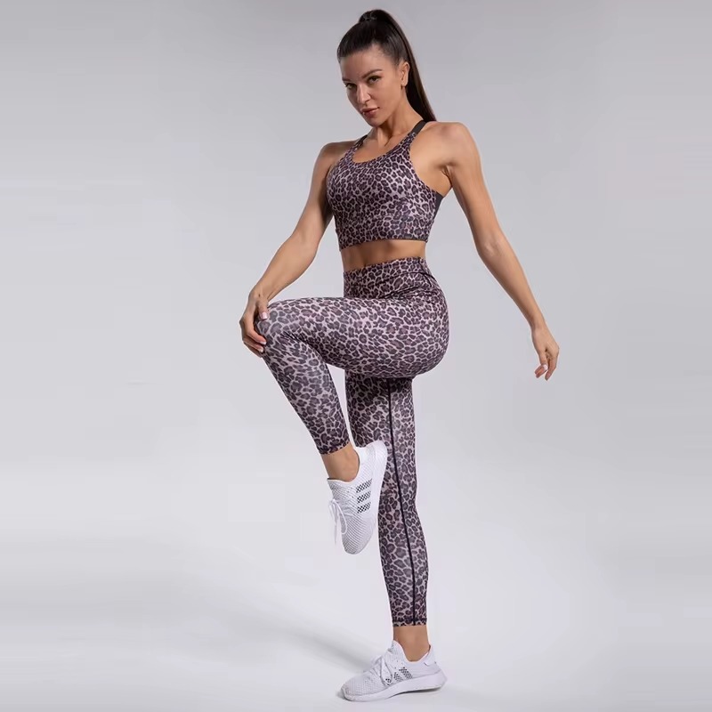 Casual No Pocket Sleeveless Leopard Print 2 Piece Yoga Suit