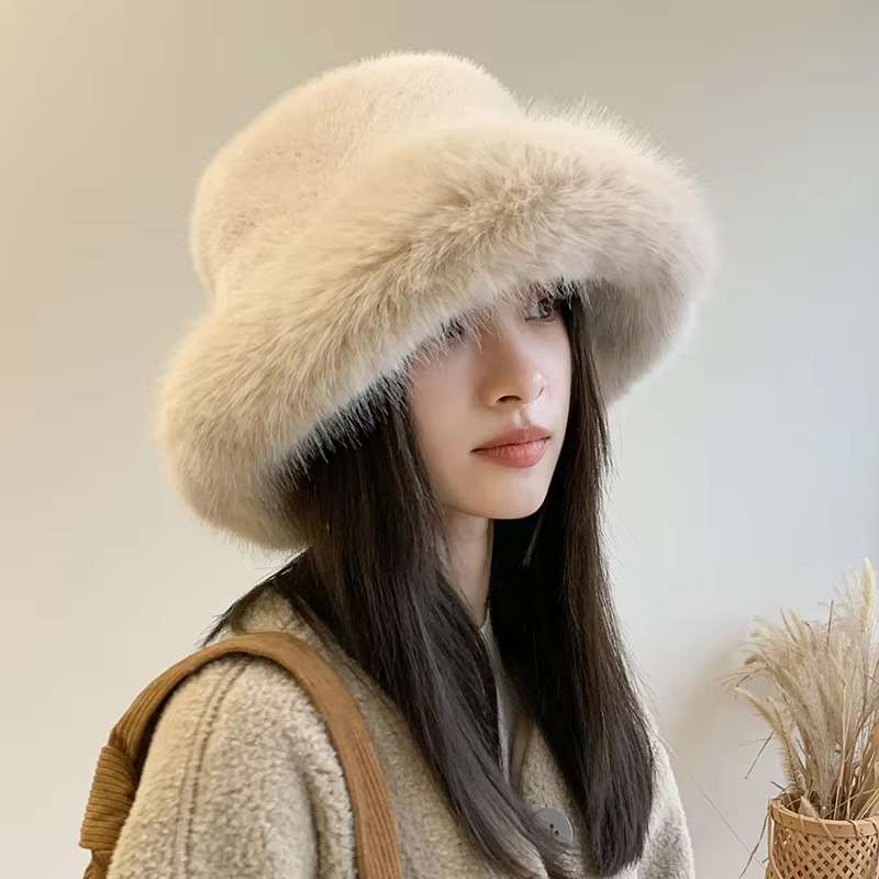 Casual Polyester Fluffy Faux Warm Thick Bucket Hats02121._11zon Casual Fluffy Faux Warm Thick Bucket Hats