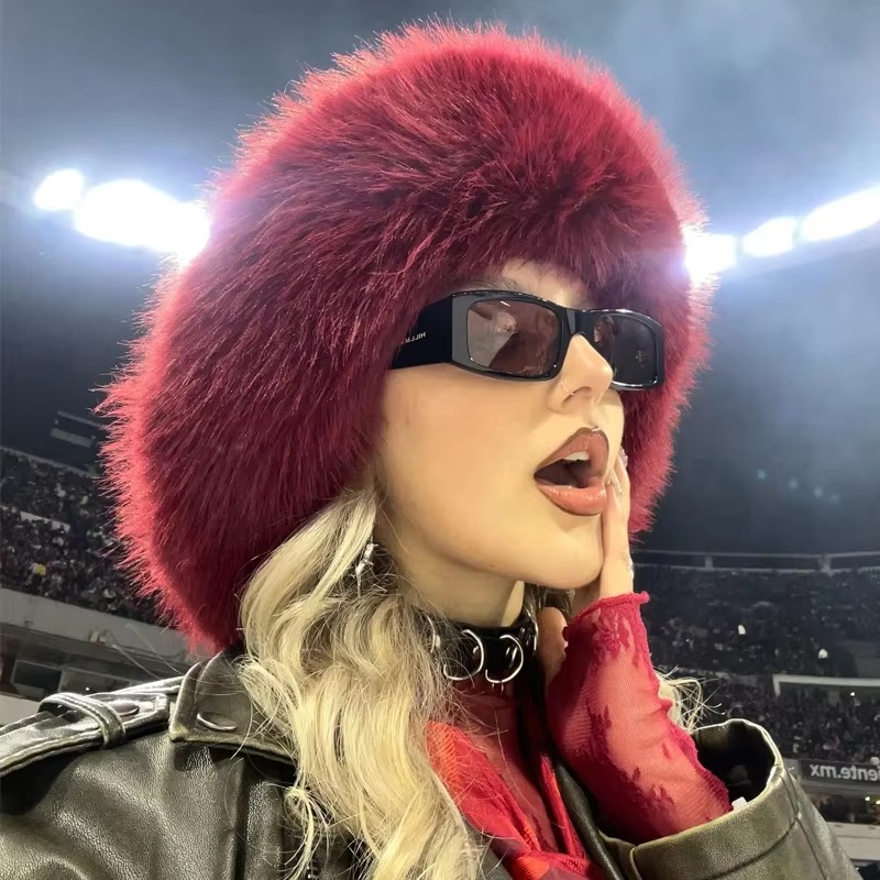 Casual Polyester Fluffy Faux Warm Thick Bucket Hats