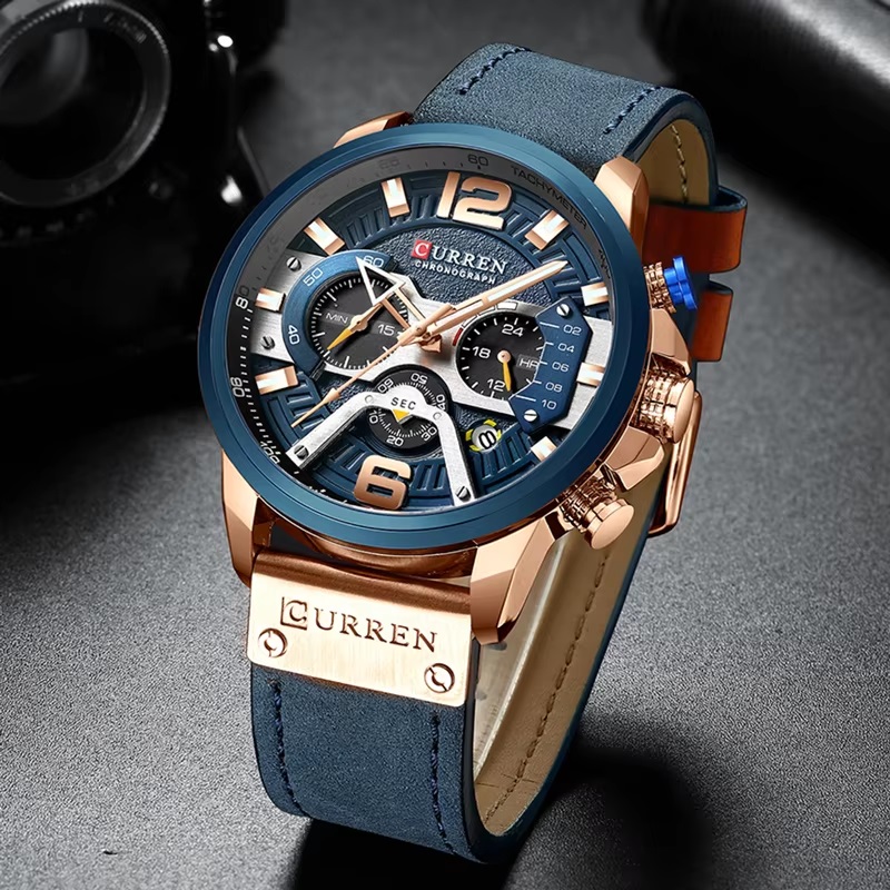 Casual Sport Watches Military Leather Fashion Chronograph Wristwatch For Man