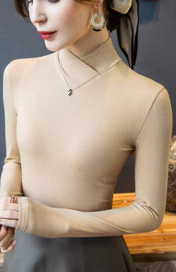 Casual Stand-up Collar Long-sleeved Stretch Padded Warm Crop Top