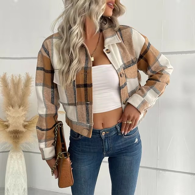 Casual Turn-down Collar Plaid Long-Sleeved Cardigan Coat