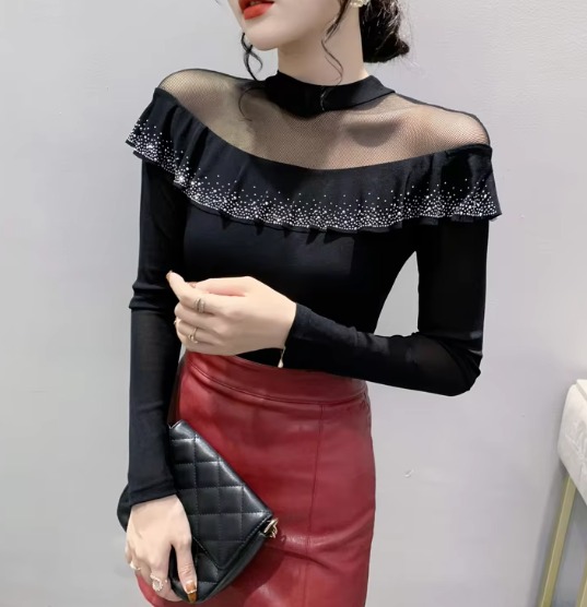 Casual Turtleneck Long Sleeve Hollow Out Knitted Crop Top