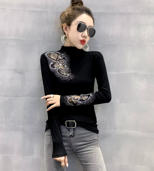 Casual Turtleneck Long Sleeve Hollow Out Knitted Crop Top