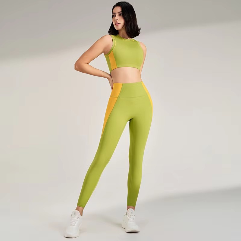 Clashing Quick-Drying Gathered Undershirt Lifting Hip Tight Pants Clothes Suit