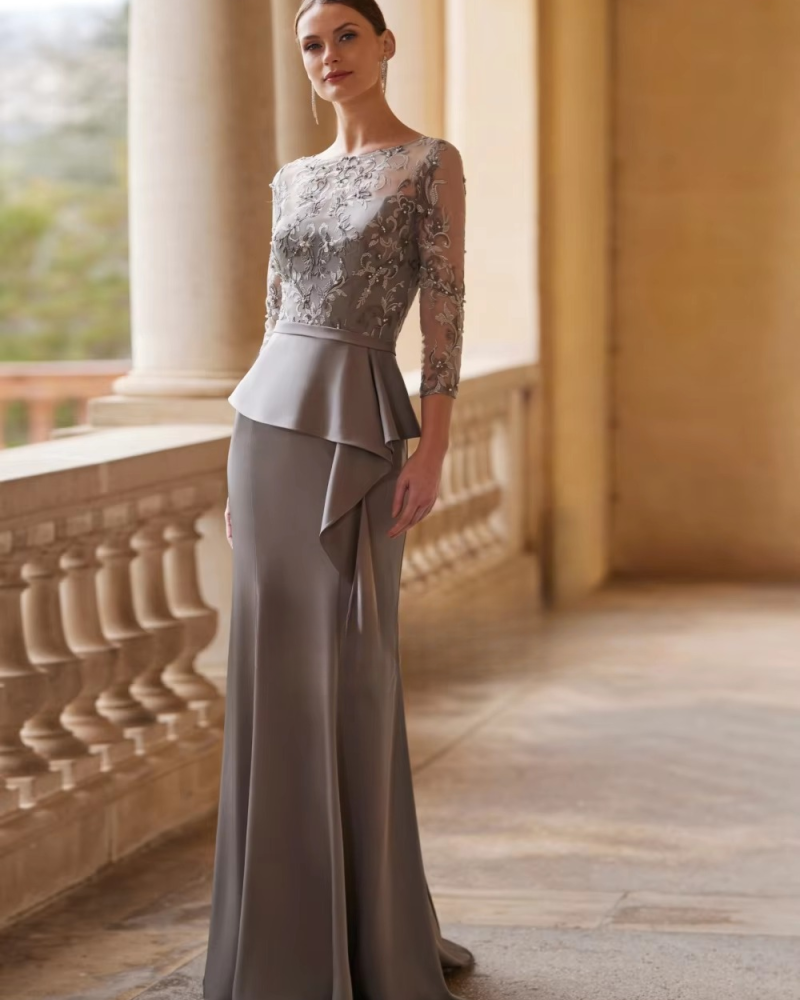 Elegant 3/4 Sleeve Mother Of The Bride Dress For Wedding Classic Lace Appliques Long Evening Gown