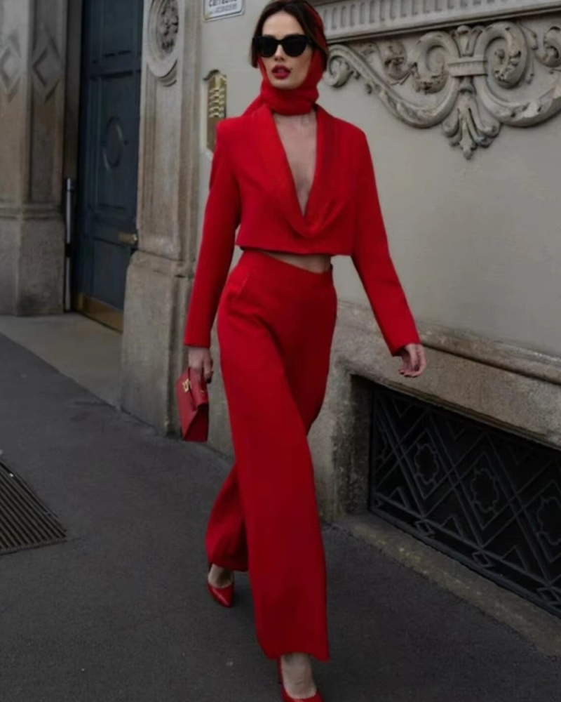 Elegant Backless Turn-down Collar Single Button Runway Party Two Piece Set Suit Trousers Set