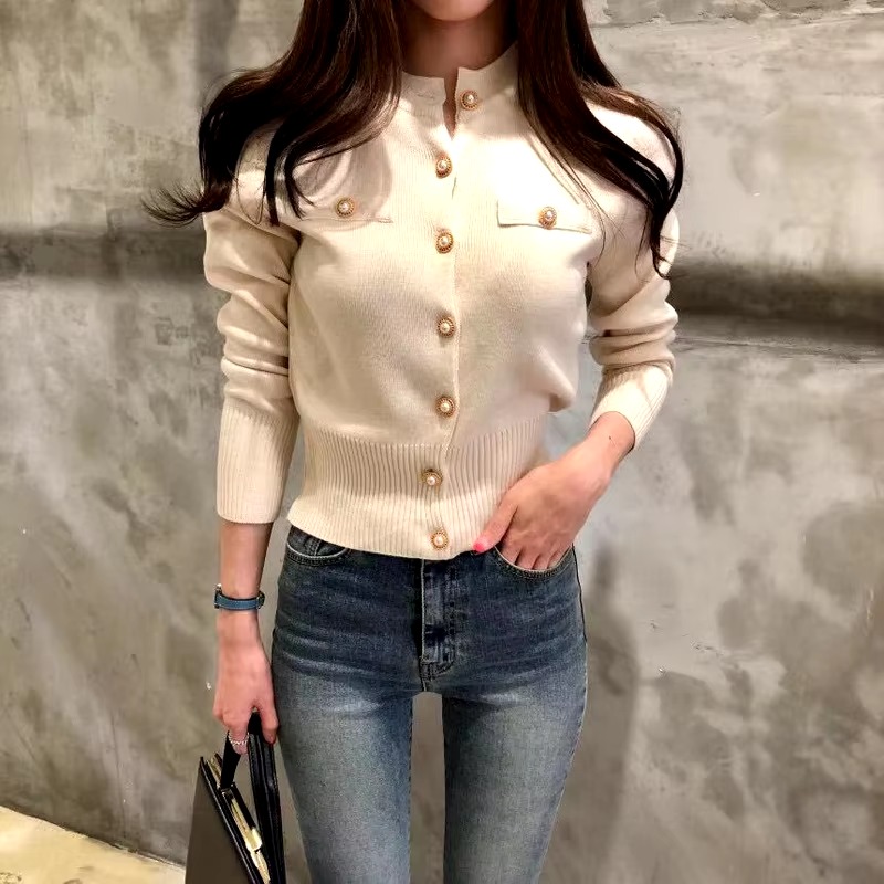 Elegant Single Breasted Long Sleeve Knitted Cardigans Sweater