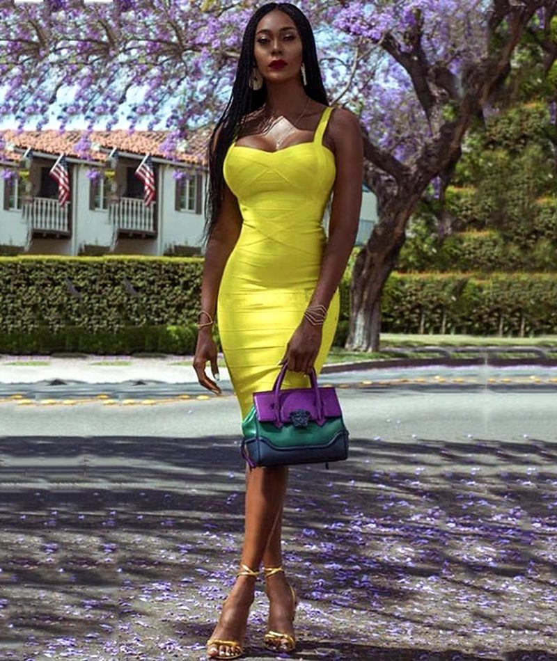 Elegant Spaghetti Strap Natural Waist Club Elastic Bandage Bodycon Party Dress