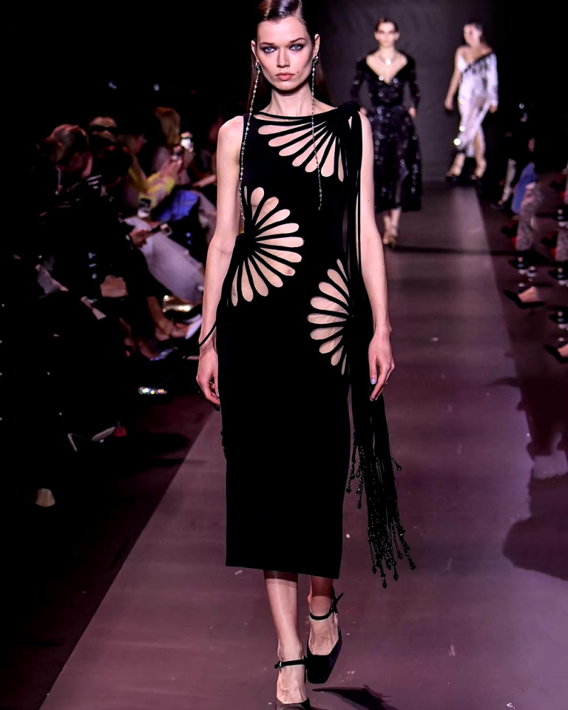 Hollow Out Solid O-Neck Sleeveless Midnight Club Party Bodycon Maxi Dress