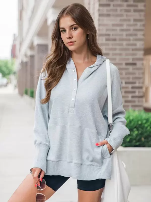 Hooded Long Sleeves Buttons Sweatshirt Vintage And Beautiful Hoodie