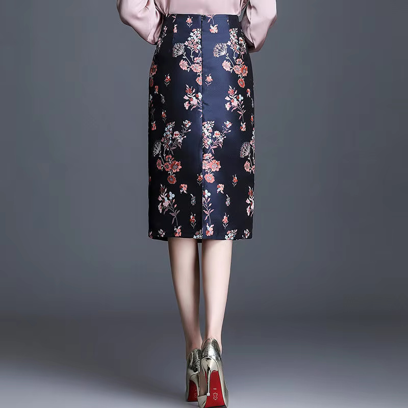 Mermaid Printed Split Vintage Fashion High Waist Style Style All-match Skirt