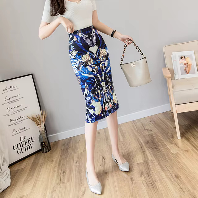 Geometric Print Knee Length Midi Vintage Pencil Skirt