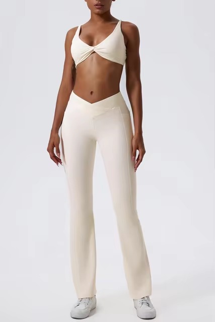Soft Bra High Waist Flared Pants 2 Pieces Gym Set