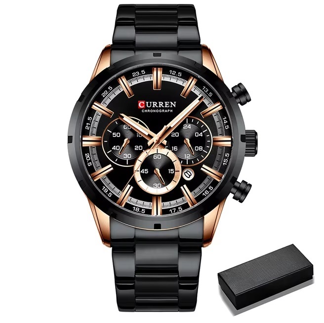 Sports Quartz Mens Full Steel Waterproof Chronograph Wristwatch