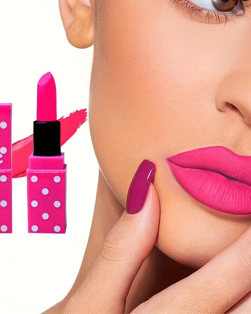 Super Cute Girls Lipstick Polka Dots Design Long Lasting Non-fading Waterproof Velvet Lip Color, Non-Stick Cup