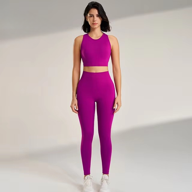 Trendy Athletic Tank Top Long Pants Set Solid Color Yoga Suit