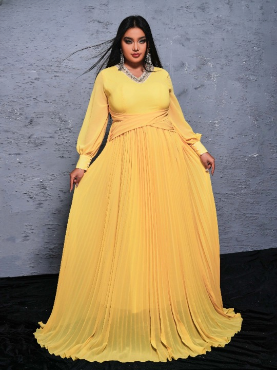 V-Neck A-Line Solid Waist Elastic Elegant And Vintage Party Maxi Dresses