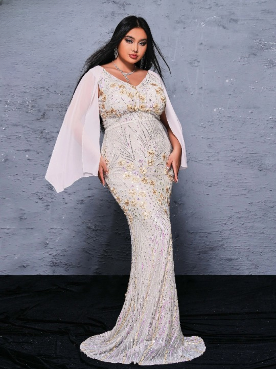 V Neck Chic Sequin Mermaid Gown Prom Floor Length Elegant Maxi Dresses