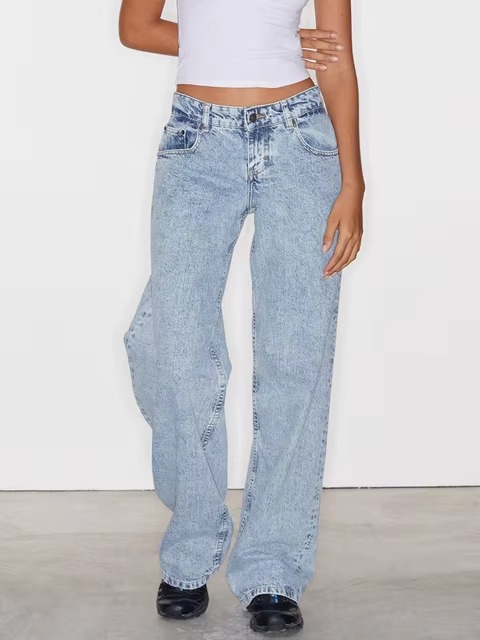 Vintage Straight-leg Pockets Long Denim High Waist Jeans
