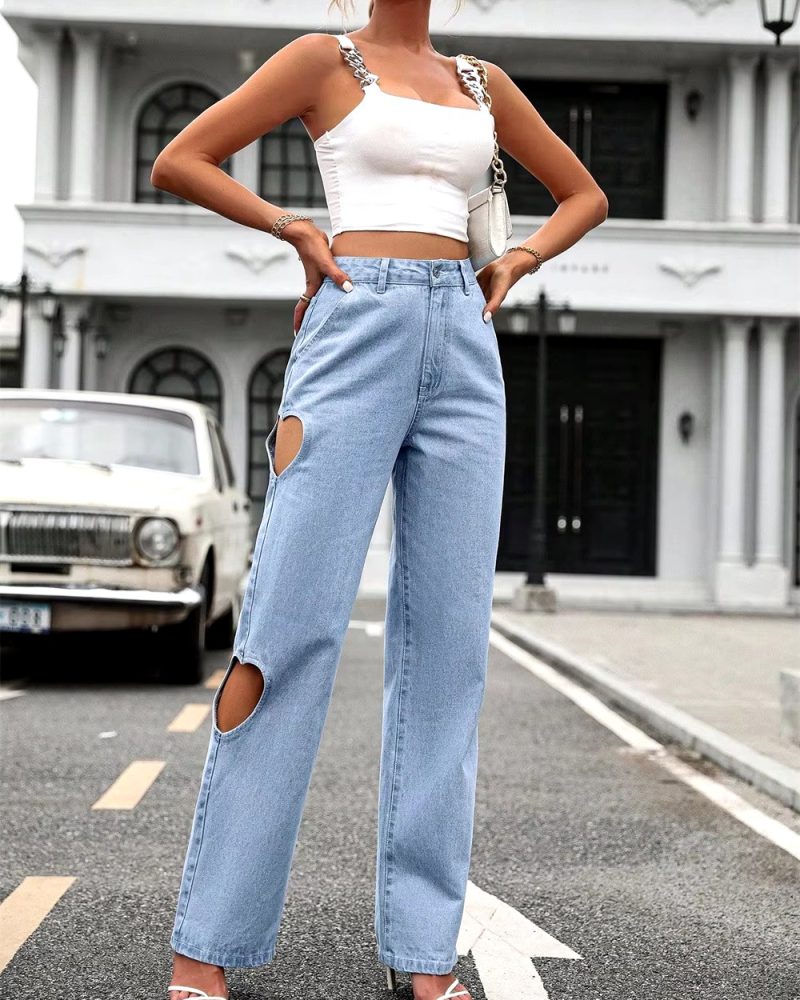 Retro Washed High Waist Casual Straight Leg Streetwear Loose Denim Pants