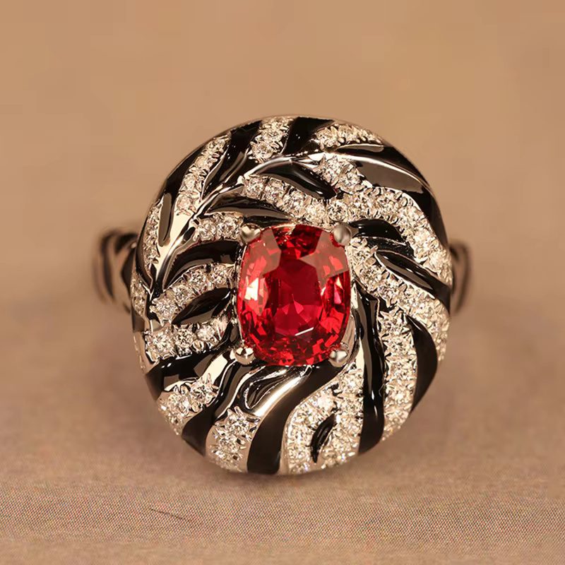 Zebra Pattern Retro Ruby Stone American Fashion Leopard Rings