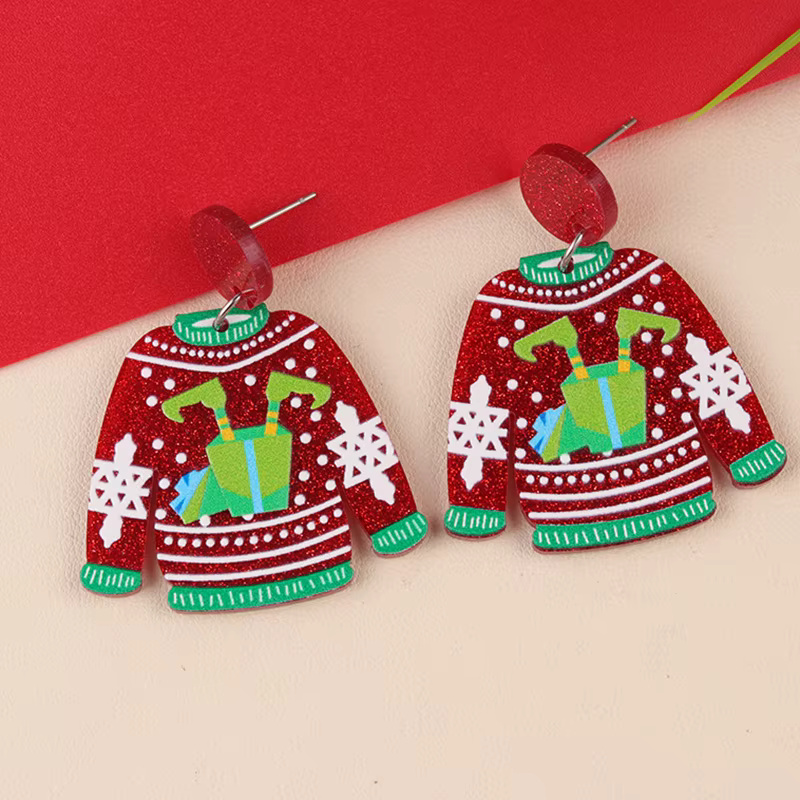 Acrylic Cristmas Cartoon Sweater Christmas Earrings