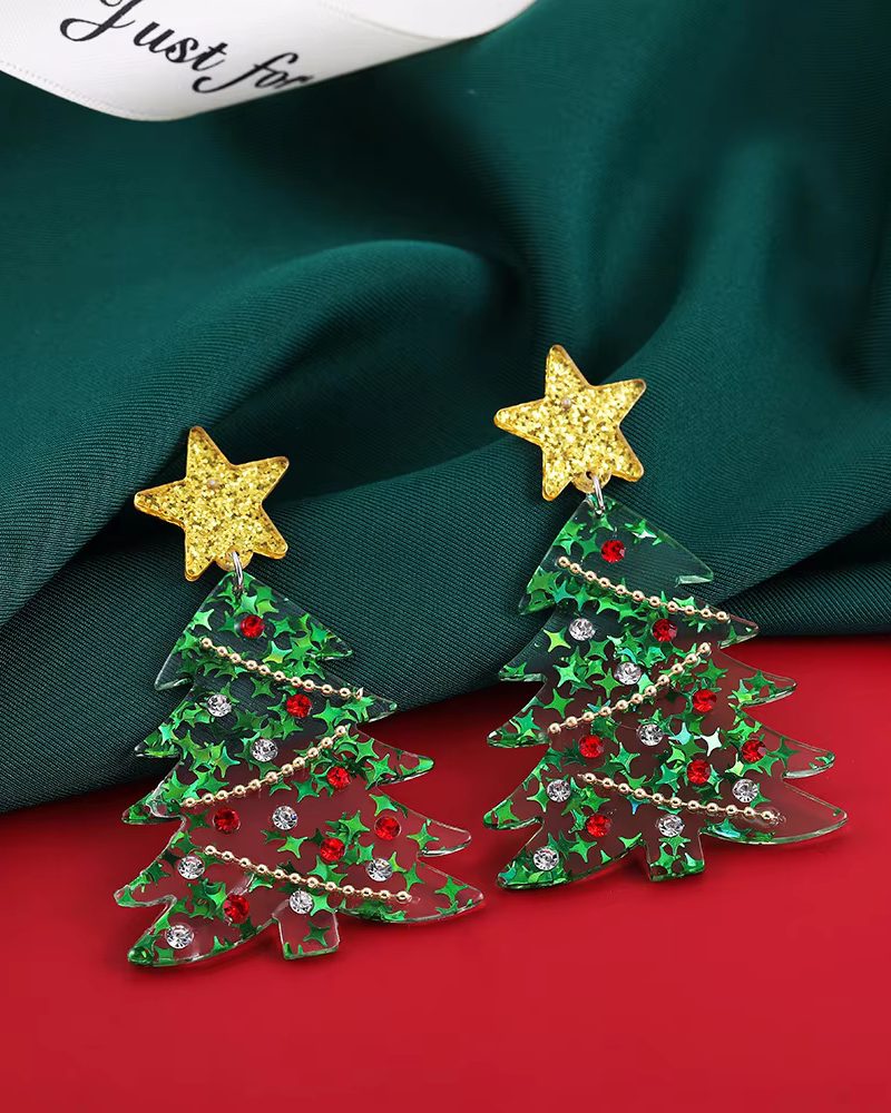 Creative Christmas Tree Elk Christmas Cartoon Earrings
